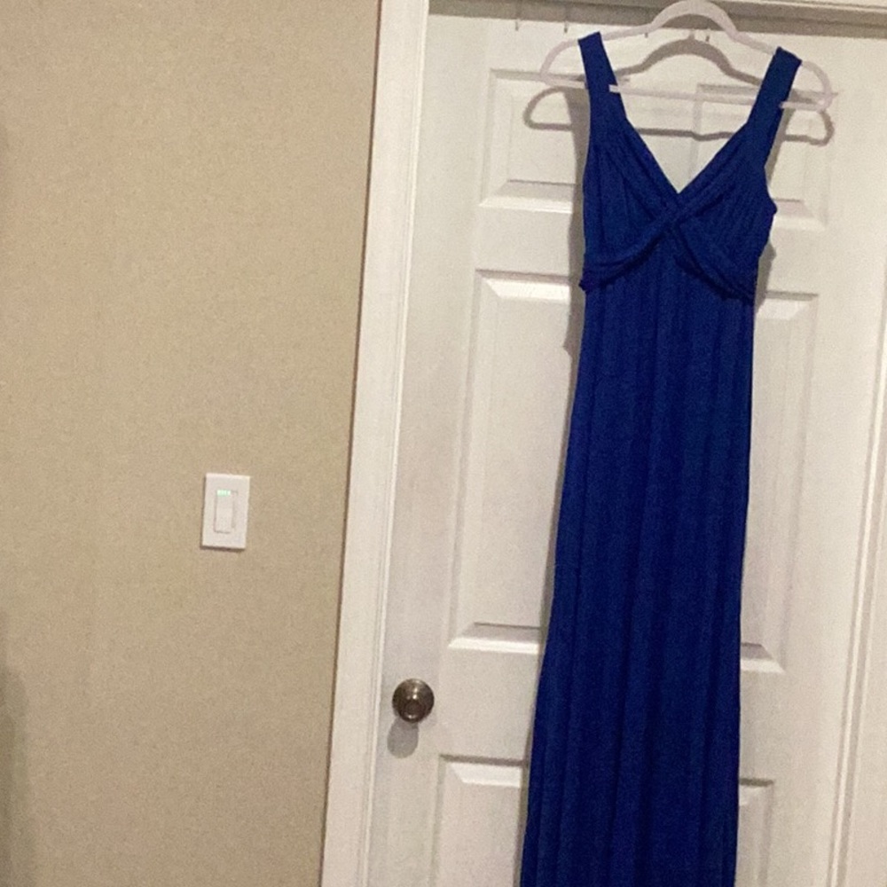 Royal blue women’s maxi dress nice criss cross front design